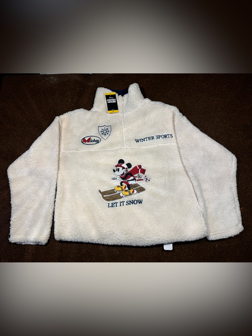Disney Mickey Mouse Sherpa Fleece Pullover White Half Zip Sweatshirt Unisex